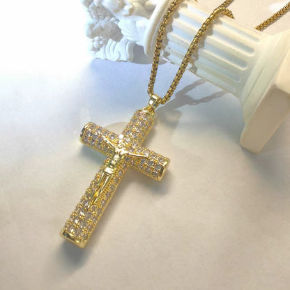 Jewel Cross Necklace | 14K Gold Plated, Spiritual Protection - Hartwella