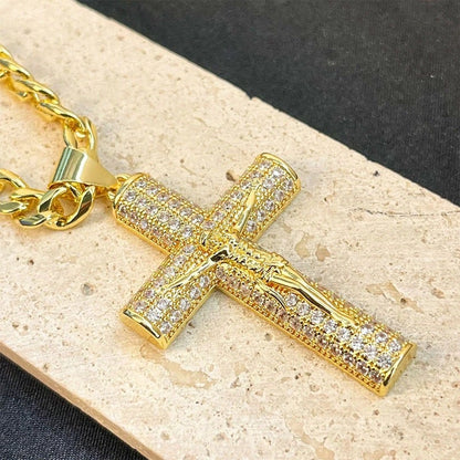 Jewel Cross Necklace | 14K Gold Plated, Spiritual Protection - Hartwella