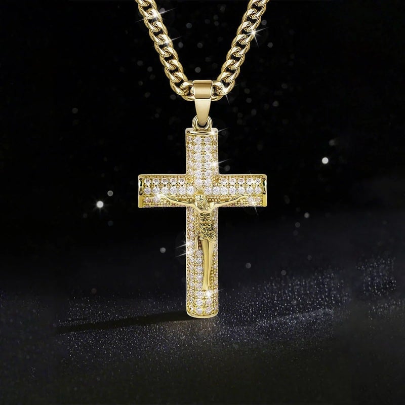 Jewel Cross Necklace | 14K Gold Plated, Spiritual Protection - Hartwella