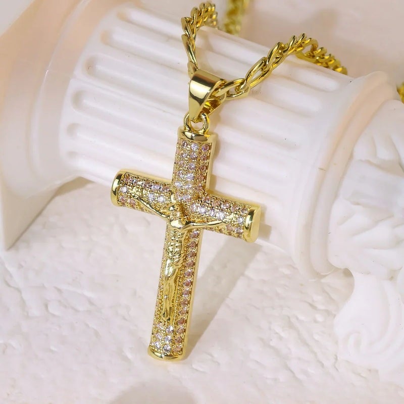 Jewel Cross Necklace | 14K Gold Plated, Spiritual Protection - Hartwella