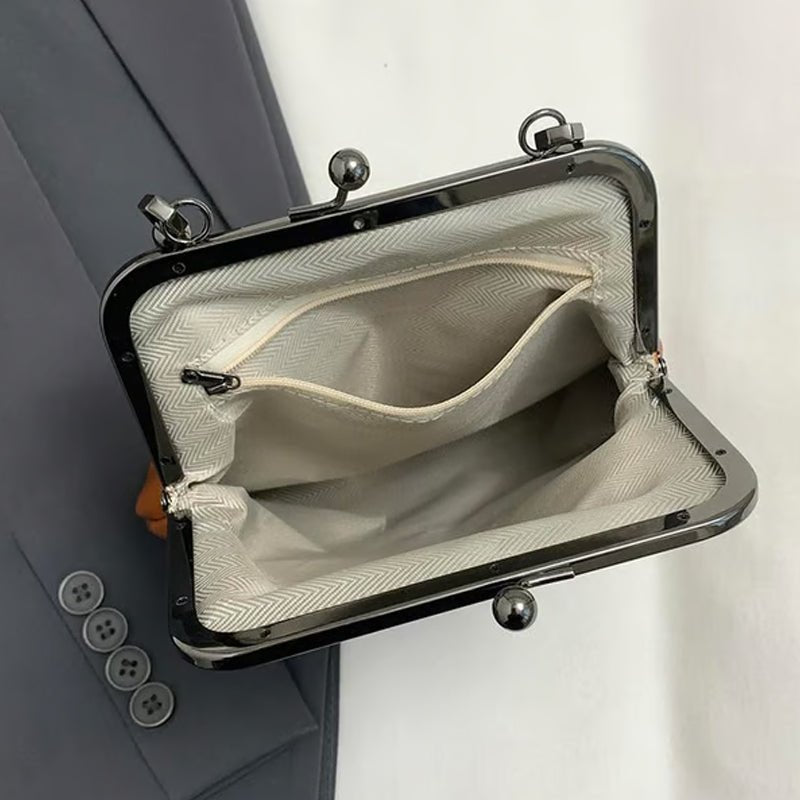 Kira Crossbody Bag | Black PU Leather, Vintage Clasp, Dual Carrying Options - Hartwella
