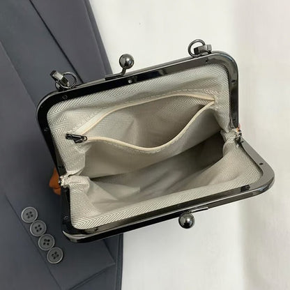 Kira Crossbody Bag | Black PU Leather, Vintage Clasp, Dual Carrying Options - Hartwella