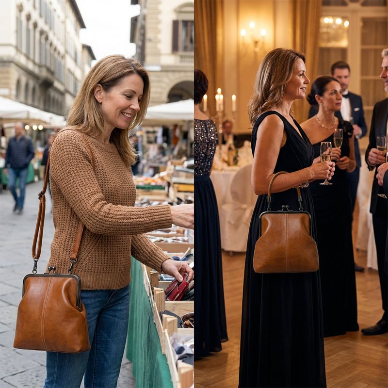 Kira Crossbody Bag | Black PU Leather, Vintage Clasp, Dual Carrying Options - Hartwella