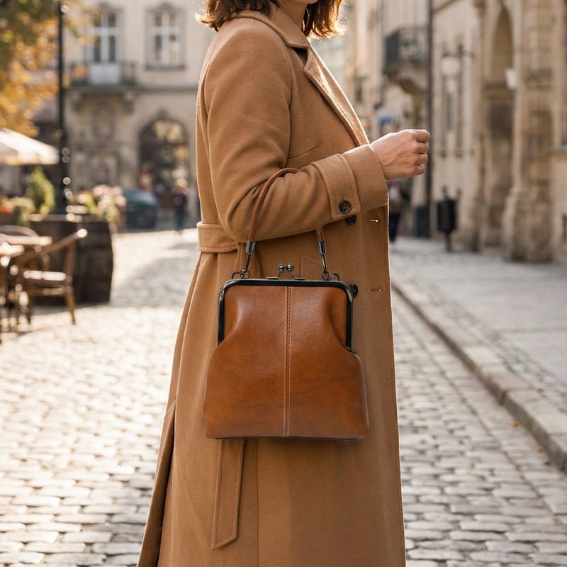 Kira Crossbody Bag | Black PU Leather, Vintage Clasp, Dual Carrying Options - Hartwella