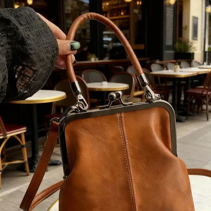 Kira Crossbody Bag | Black PU Leather, Vintage Clasp, Dual Carrying Options - Hartwella