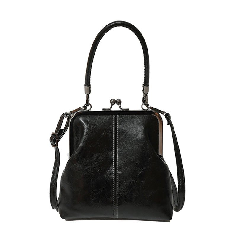 Kira Crossbody Bag | Black PU Leather, Vintage Clasp, Dual Carrying Options - Hartwella