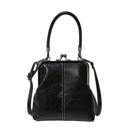 Kira Crossbody Bag | Black PU Leather, Vintage Clasp, Dual Carrying Options - Hartwella