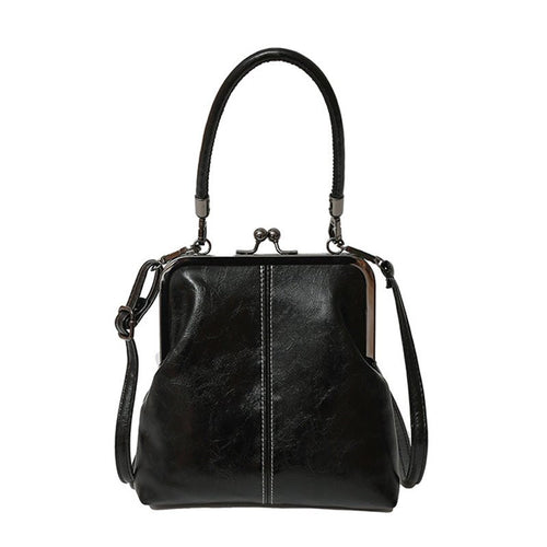 Kira Crossbody Bag | Black PU Leather, Vintage Clasp, Dual Carrying Options - Hartwella