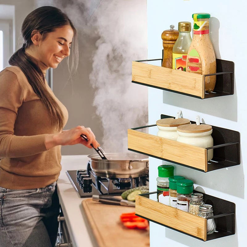 Kira Magnetic Shelf Organizer | Carbon Steel and Pear Wood - Hartwella
