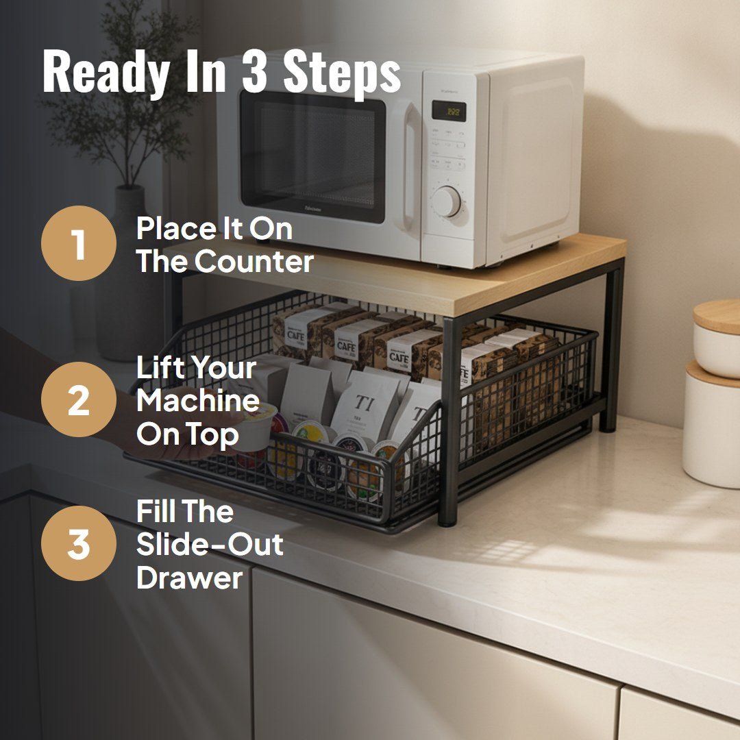 Kova™ 2-Tier Microwave Stand With Slide-Out Drawer - Hartwella