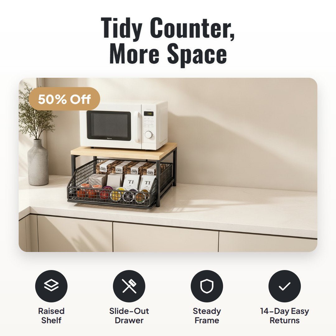 Kova™ 2-Tier Microwave Stand With Slide-Out Drawer