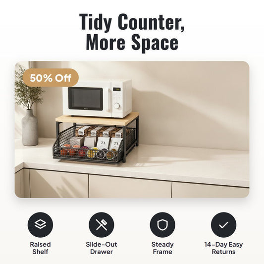 Kova™ 2-Tier Microwave Stand With Slide-Out Drawer - Hartwella