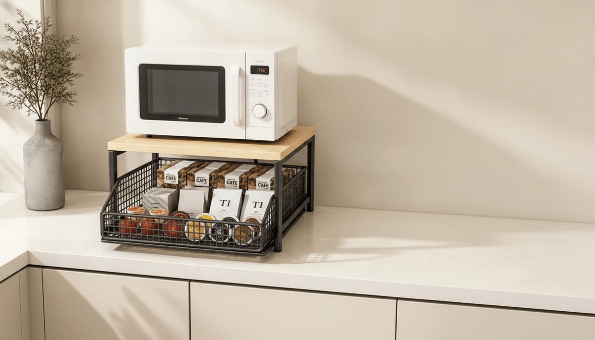 Kova™ 2-Tier Microwave Stand With Slide-Out Drawer - Hartwella