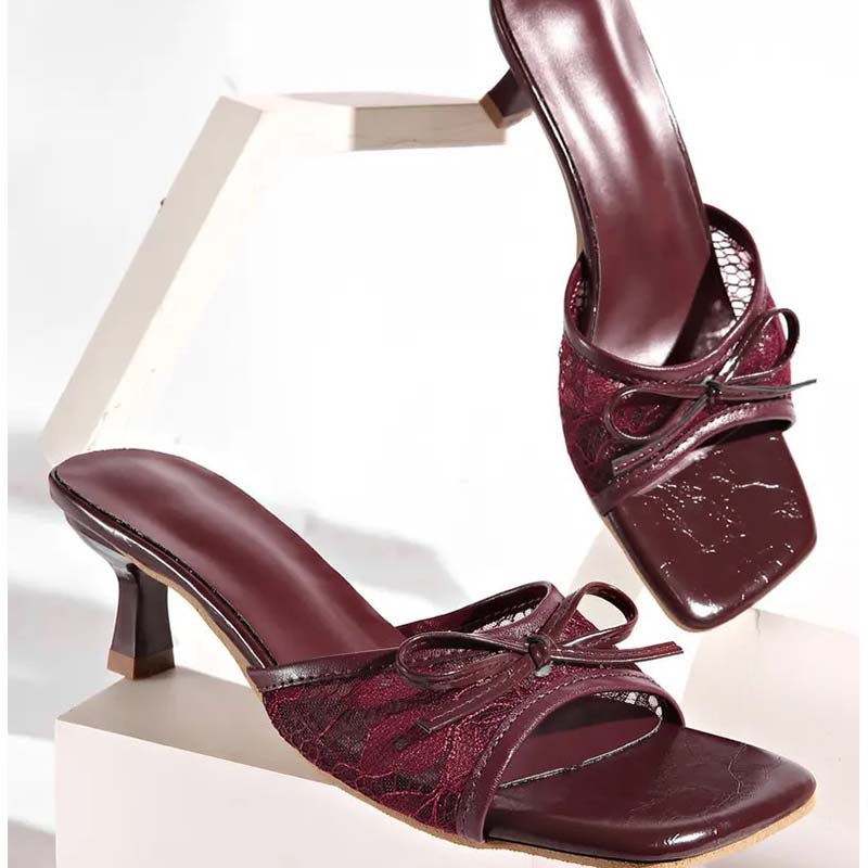 Lana Women's Mules | Lace Upper, Bow Accent, Slip-On Kitten Heel - Hartwella