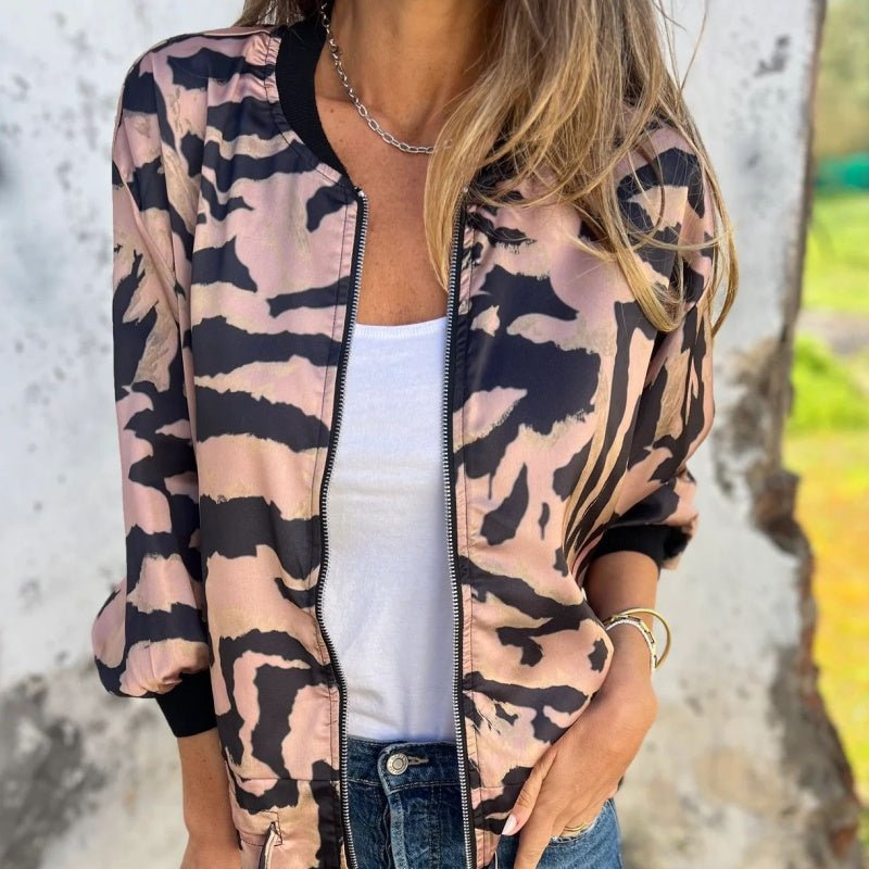 Lara Bomber Jacket Women | Bold Zebra Print, Lightweight Comfort - Hartwella