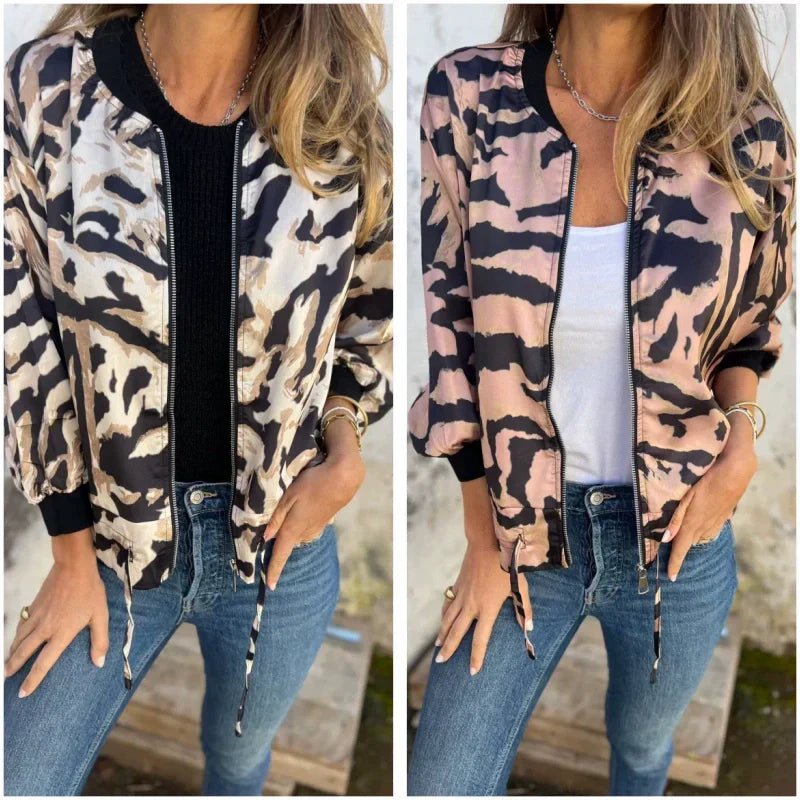 Lara Bomber Jacket Women | Bold Zebra Print, Lightweight Comfort - Hartwella
