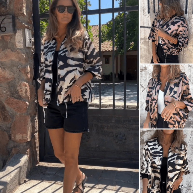 Lara Bomber Jacket Women | Bold Zebra Print, Lightweight Comfort - Hartwella
