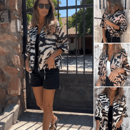 Lara Bomber Jacket Women | Bold Zebra Print, Lightweight Comfort - Hartwella