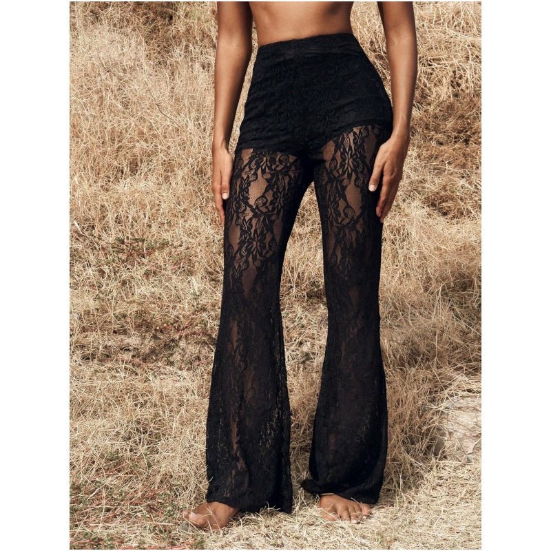 Lara Flare Pants | High - Waisted, Elegant Lace Overlay - Hartwella