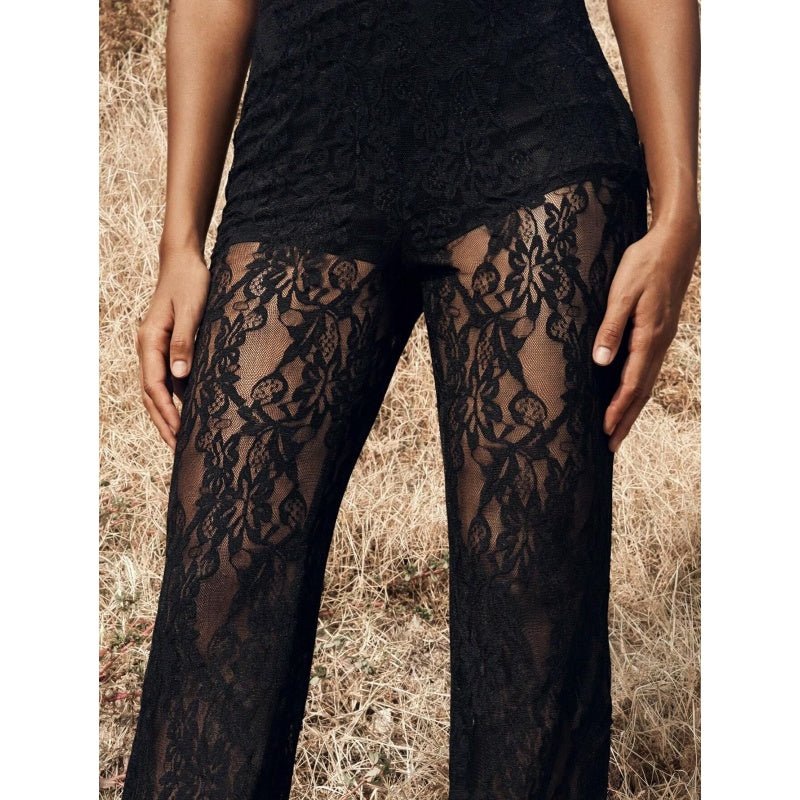 Lara Flare Pants | High - Waisted, Elegant Lace Overlay - Hartwella