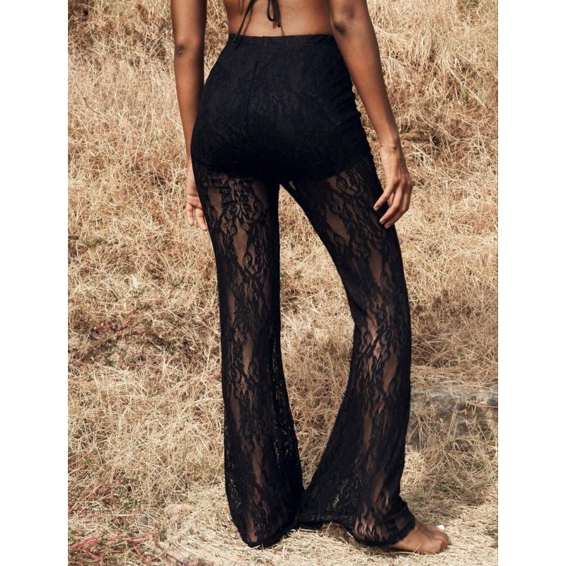 Lara Flare Pants | High - Waisted, Elegant Lace Overlay - Hartwella