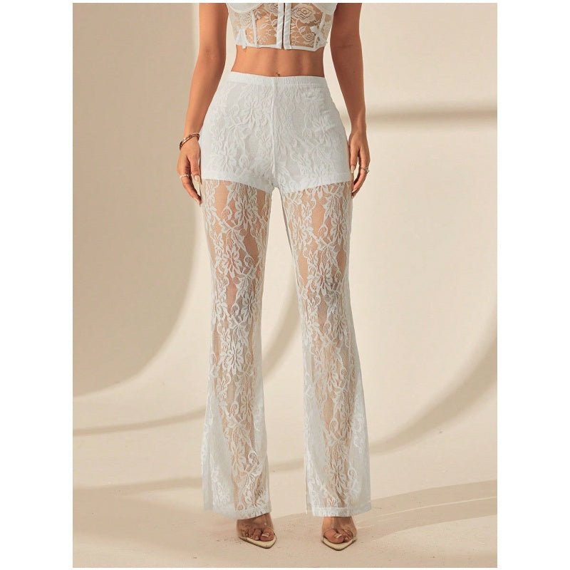 Lara Flare Pants | High - Waisted, Elegant Lace Overlay - Hartwella