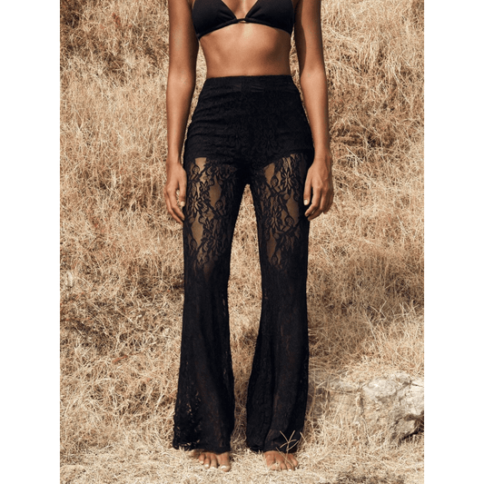 Lara Flare Pants | High - Waisted, Elegant Lace Overlay - Hartwella
