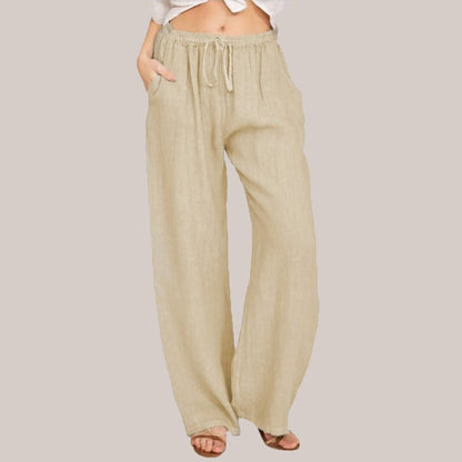 Lina Wide Leg Pants | Lightweight Cotton - Linen Blend, Flattering Fit - Hartwella