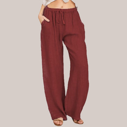 Lina Wide Leg Pants | Lightweight Cotton - Linen Blend, Flattering Fit - Hartwella