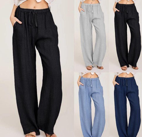 Lina Wide Leg Pants | Lightweight Cotton - Linen Blend, Flattering Fit - Hartwella