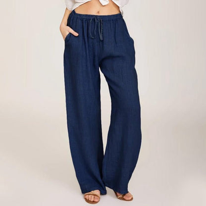 Lina Wide Leg Pants | Lightweight Cotton - Linen Blend, Flattering Fit - Hartwella
