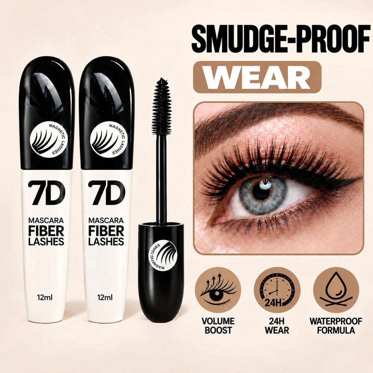 Liora 7D Silk Fiber Mascara | Black Lengthening, Smudge-Resistant - Hartwella