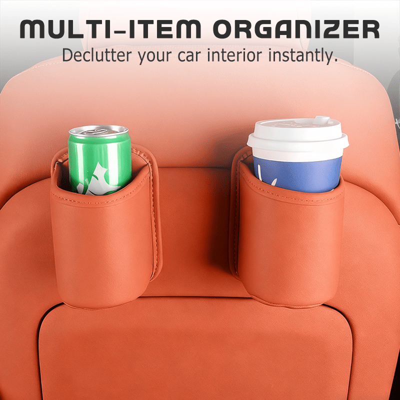 Liora Car Cup Holder | PU Leather, Wide-Mouth Opening, Phone Storage - Hartwella