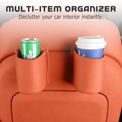 Liora Car Cup Holder | PU Leather, Wide-Mouth Opening, Phone Storage - Hartwella