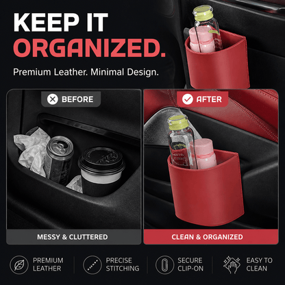 Liora Car Cup Holder | PU Leather, Wide-Mouth Opening, Phone Storage - Hartwella