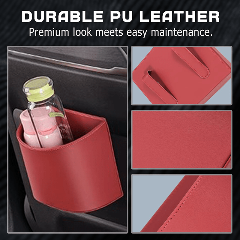 Liora Car Cup Holder | PU Leather, Wide-Mouth Opening, Phone Storage - Hartwella