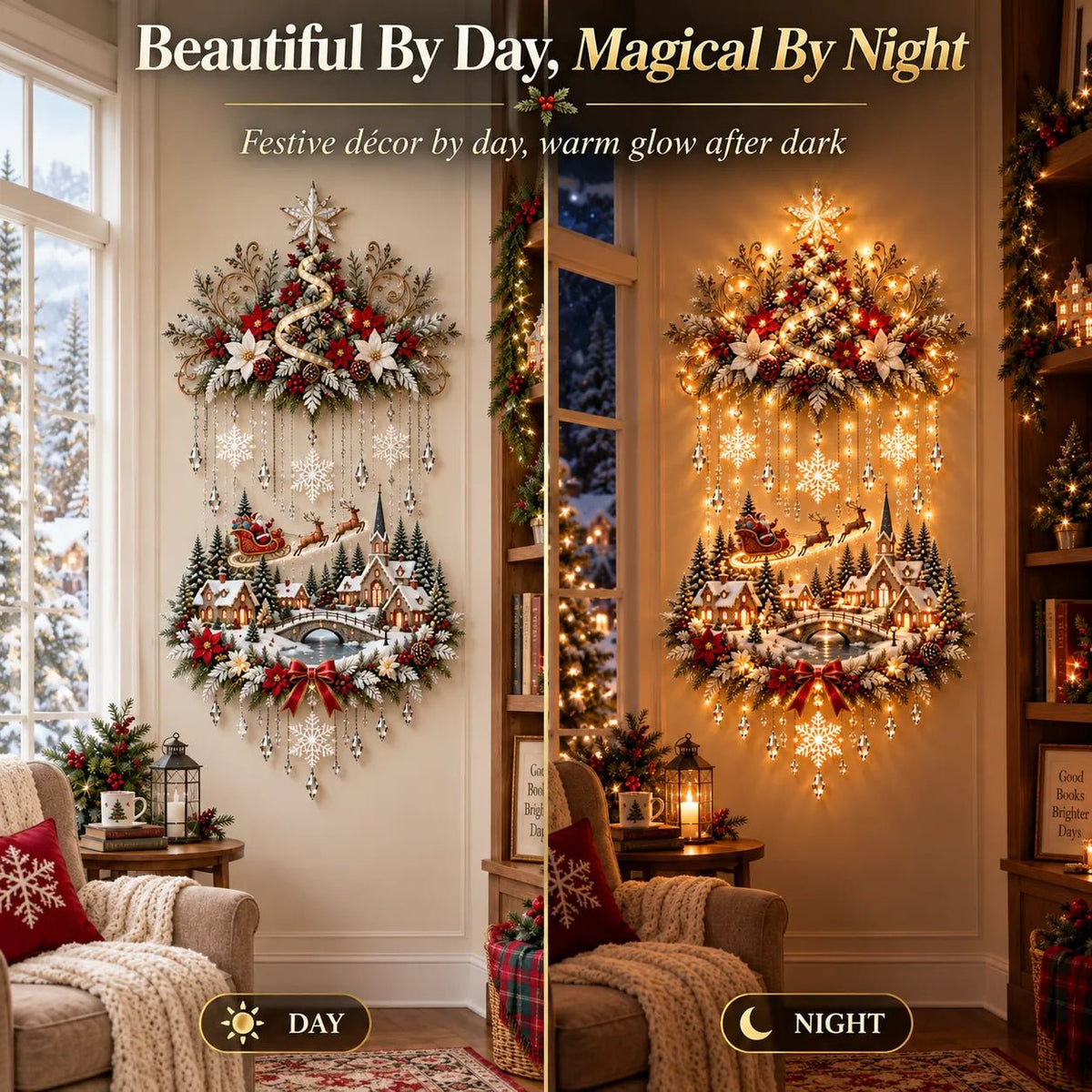 Liora Christmas Wall Art | Illuminated Wall Hanging Tree with Warm LED Lights - Hartwella