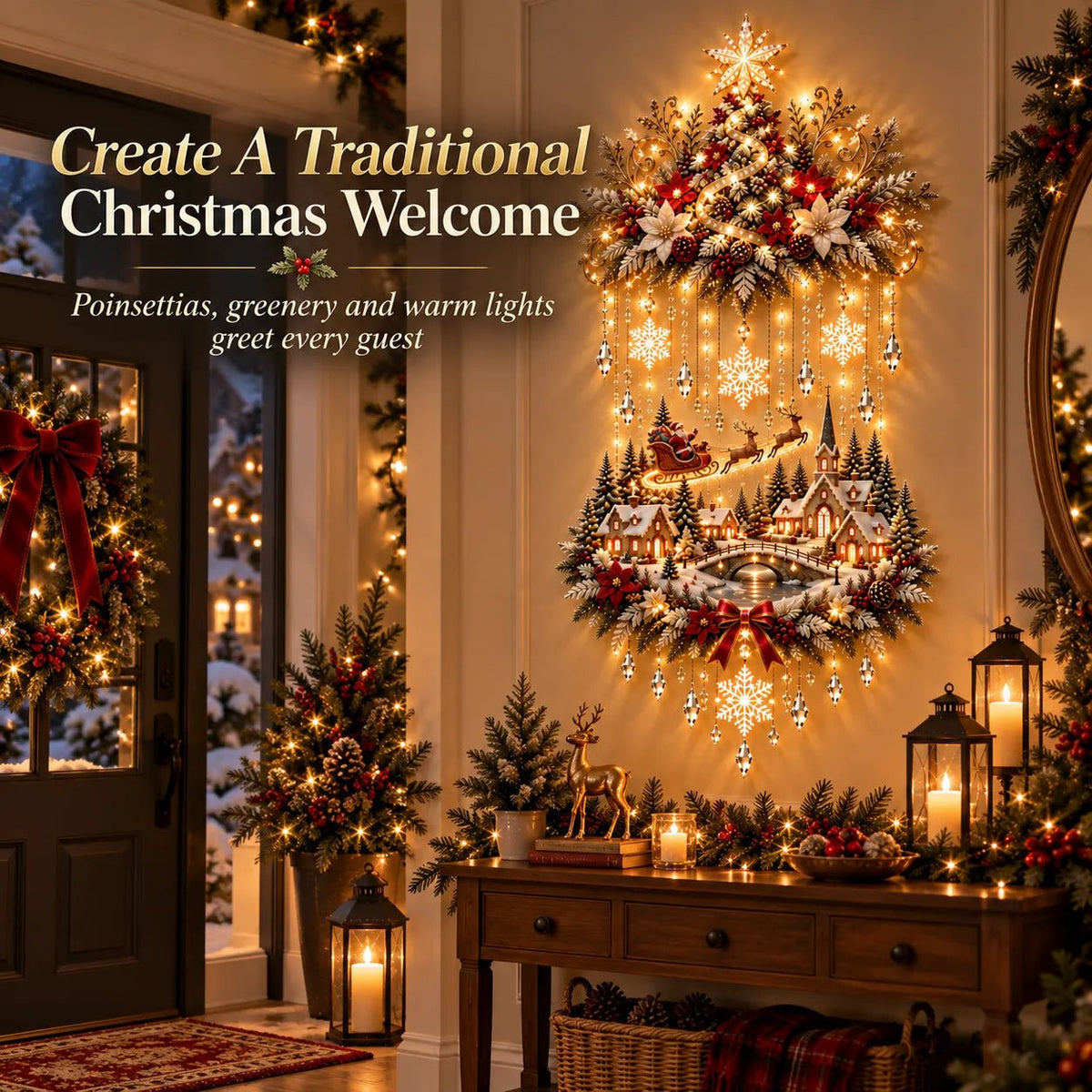 Liora Christmas Wall Art | Illuminated Wall Hanging Tree with Warm LED Lights - Hartwella