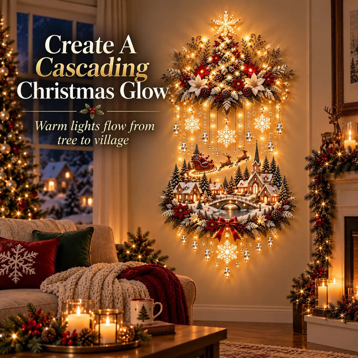 Liora Christmas Wall Art | Illuminated Wall Hanging Tree with Warm LED Lights - Hartwella
