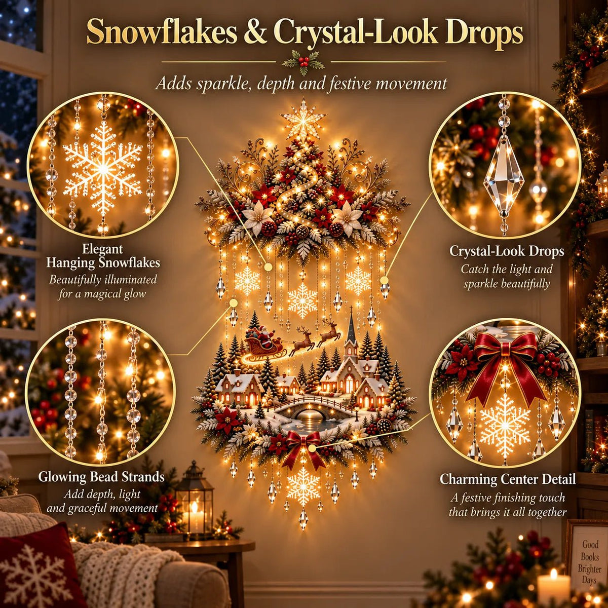 Liora Christmas Wall Art | Illuminated Wall Hanging Tree with Warm LED Lights - Hartwella