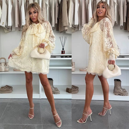 Liora Mini Dress | Lace Overlay, A-Line Summer Dress - Hartwella