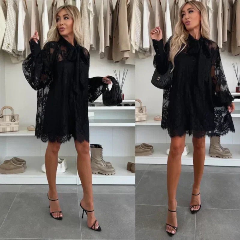Liora Mini Dress | Lace Overlay, A-Line Summer Dress - Hartwella