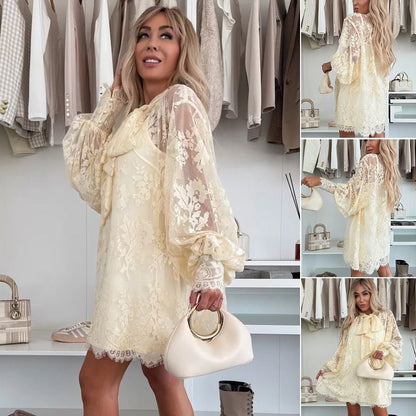 Liora Mini Dress | Lace Overlay, A-Line Summer Dress - Hartwella