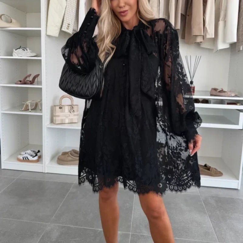 Liora Mini Dress | Lace Overlay, A-Line Summer Dress - Hartwella