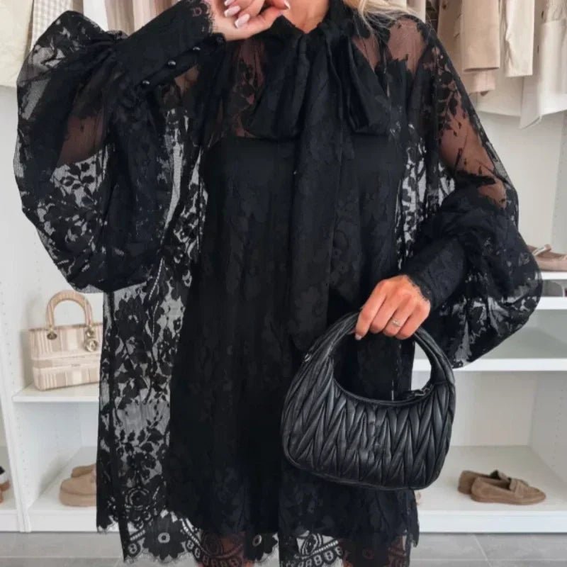 Liora Mini Dress | Lace Overlay, A-Line Summer Dress - Hartwella