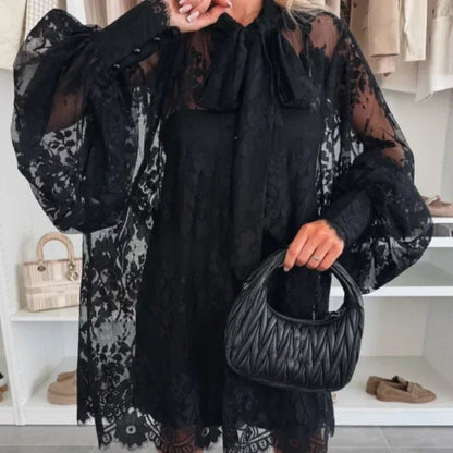 Liora Mini Dress | Lace Overlay, A-Line Summer Dress - Hartwella