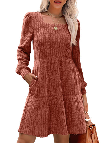 Livra Women's Dress | Square Neck, Lantern Sleeve, Above Knee Length - Hartwella