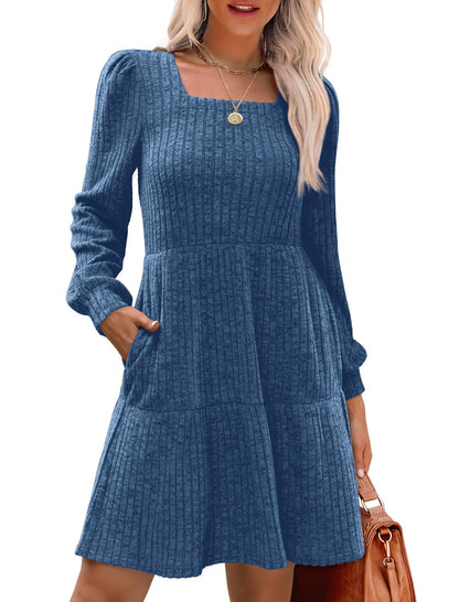 Livra Women's Dress | Square Neck, Lantern Sleeve, Above Knee Length - Hartwella