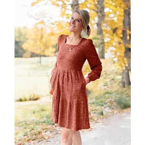 Livra Women's Dress | Square Neck, Lantern Sleeve, Above Knee Length - Hartwella