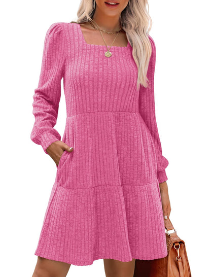 Livra Women's Dress | Square Neck, Lantern Sleeve, Above Knee Length - Hartwella